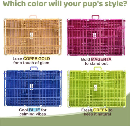 HOMEY PET 30 Inch Dog Kennel Indoor, Green Dog Cage for Small Dogs Foldable Dog Crates for Medium Dogs Nano-Coated Metal Wire Dog Crate with Removable Floor Grid Tray, Double Doors, Handle for Travel