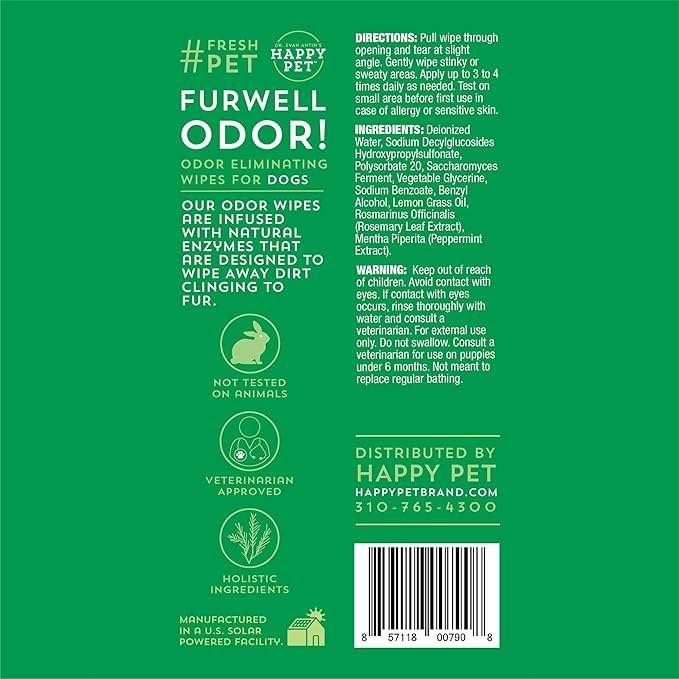 Happy Pet Furwell Odor! Deodorizing Spray for Dogs | Peppermint and Lemongrass | Aloe Infused for Soft, Shiny, Hydrated Fur | Odor Eliminating | Veterinarian Recommended | Paraben, Sulfate Free 8 oz