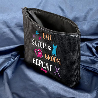MEIKIUP Dog Groomer Gift Pet Grooming Makeup Bag Eat Sleep Groom Repeat for Dog Stylist Salon Gift (Sleep Groom BAG)