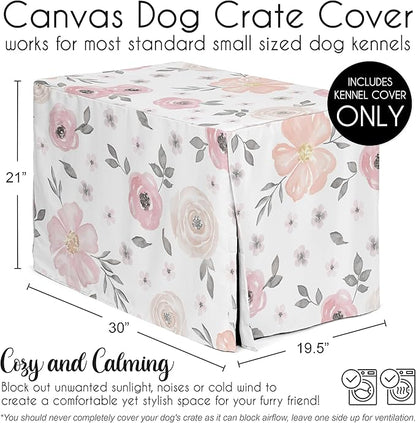 Sweet Jojo Designs Blush Pink Grey Boho Floral Dog Crate Cover – Kennel Covers for 30 Inch Pet Cage Small/Medium - Bohemian Farmhouse Shabby Chic Rose Lily Watercolor Flower Elegant Gray and White