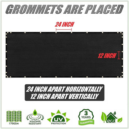 ColourTree 9' x 25' Black Custom Size Shade Cloth with Grommets - 90% Sunblock, Durable Mesh Fabric Tarp for Dog Kennel Cover, Fence Privacy Screen, Greenhouse, Chicken Coop & Pet Playpen