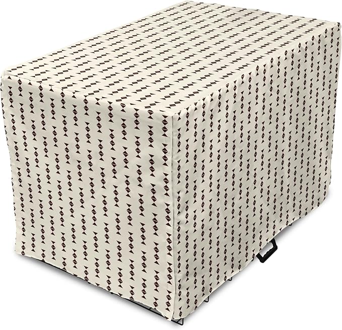Lunarable Contemporary Brown Dog Crate Cover, Pattern of Repeating Triangular Simple Modern Concept, Easy to Use Pet Kennel Cover for Medium Large Dogs, 36 Inch, Eggshell and Seal Brown