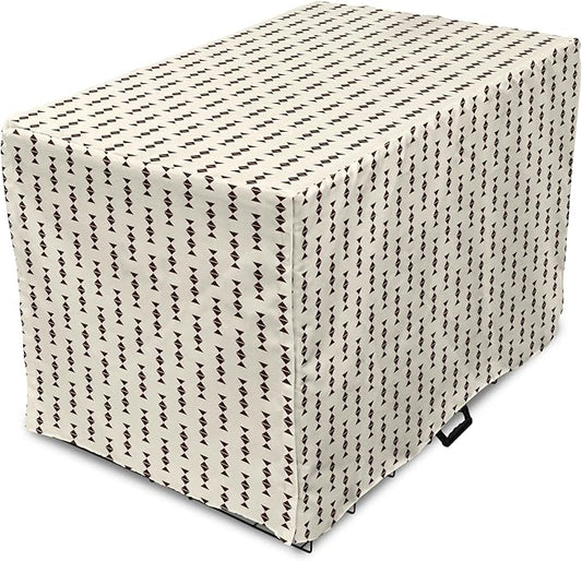 Lunarable Contemporary Brown Dog Crate Cover, Pattern of Repeating Triangular Simple Modern Concept, Easy to Use Pet Kennel Cover for Medium Large Dogs, 36 Inch, Eggshell and Seal Brown