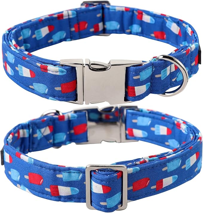 Lionet Paws Patriotic Dog Collar with Bowtie, 4th of July, Soft and Comfortable Adjustable Summer Popsicle Bowtie Collar for X-Large Dogs Male Female Gift, Neck 16-26 inches