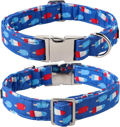 Lionet Paws Patriotic Dog Collar with Bowtie, 4th of July, Soft and Comfortable Adjustable Summer Popsicle Bowtie Collar for X-Large Dogs Male Female Gift, Neck 16-26 inches