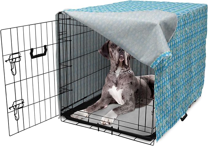 Lunarable Yellow and Blue Dog Crate Cover, Funny Cartoon Hippopotamus with Stars and Daisy Flowers, Easy to Use Pet Kennel Cover for Medium Large Dogs, 48 Inch, Pale Blue White Yellow