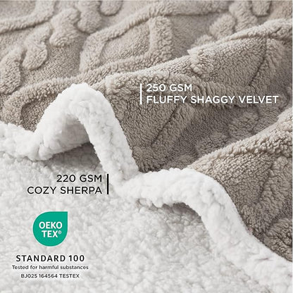Bedsure Waterproof Dog Blanket for Large Dogs - Pet Blanket for Bed Couch Protector Washable, Jacquard Coral Fleece Cat Throw Blanket, Soft Plush Reversible Furniture Protection, 60x80, Pale Oak