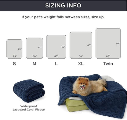 Bedsure Waterproof Dog Blankets for Large Dogs - Pet Blanket for Couch Protector Washable, Premium Jacquard Coral Fleece Cat Throw Blanket, Soft Plush Reversible Furniture Protection, 50"x60", Navy