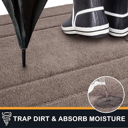 PURRUGS Dirt Trapper Door Mat 34" x 59.5", Non-Slip/Skid Machine Washable Entryway Area Rug, Dog Door Mat, Super Absorbent Welcome Mat for Muddy Wet Shoes and Paws, Grayish Brown