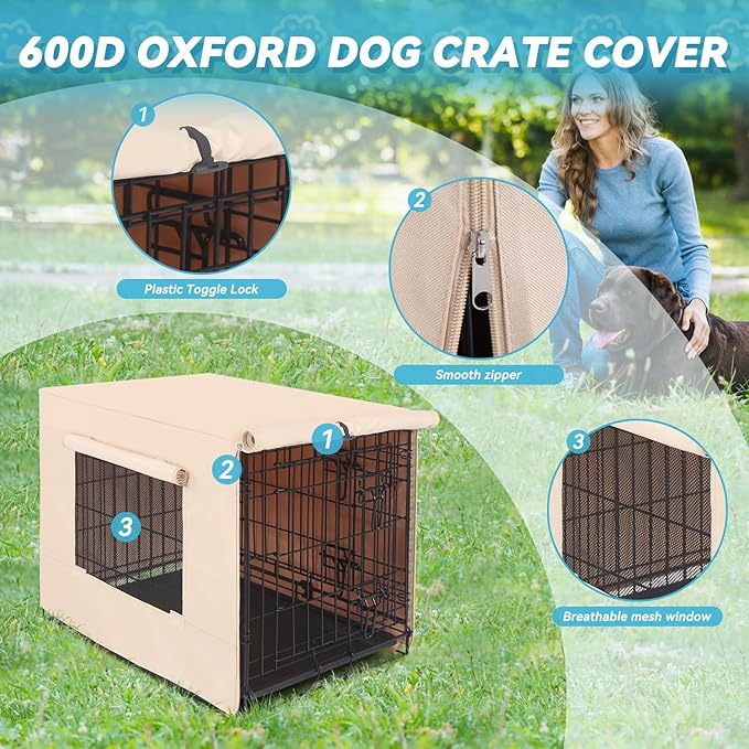 X-ZONE PET 24" Dog Crate Cover for Indoor/Outdoor - Heavy Duty Polyester Pet Kennel Cover Fits for Wire Dog Cage Beige