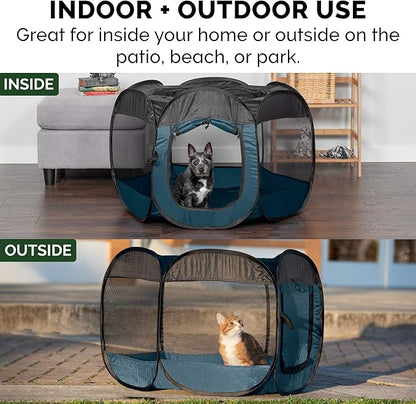 Furhaven Portable Dog Playpen Cat Tent, Pet playground/kennel foldable indoor outdoor zippered puppy crate - Sailor Blue, Large