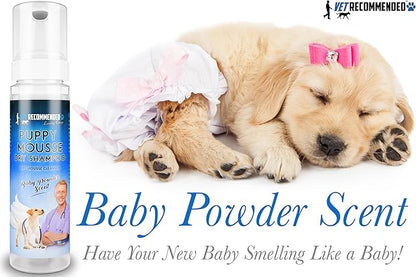 Puppy Shampoo - Waterless Dog Shampoo - No Rinse Dry Foam Mousse - Fur Baby Powder Scent - 8oz/240ml, Made in USA.