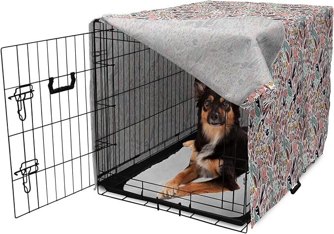 Ambesonne Wildflower Dog Crate Cover, Colorful Romantic Spring Buds Flowers and Leaves Repetition, Easy to Use Pet Kennel Cover for Medium Large Dogs, 36 Inch, Blush Salmon