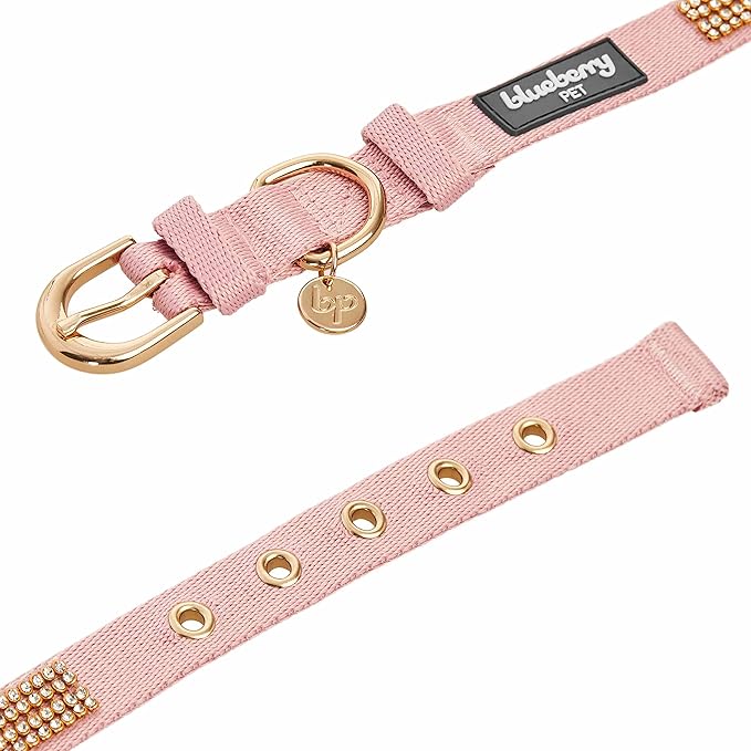 Blueberry Pet Sparkling Rhinestone Adjustable Dog Collar with Metal Buckle, Baby Pink, Neck 13-16.5", for Medium Breed