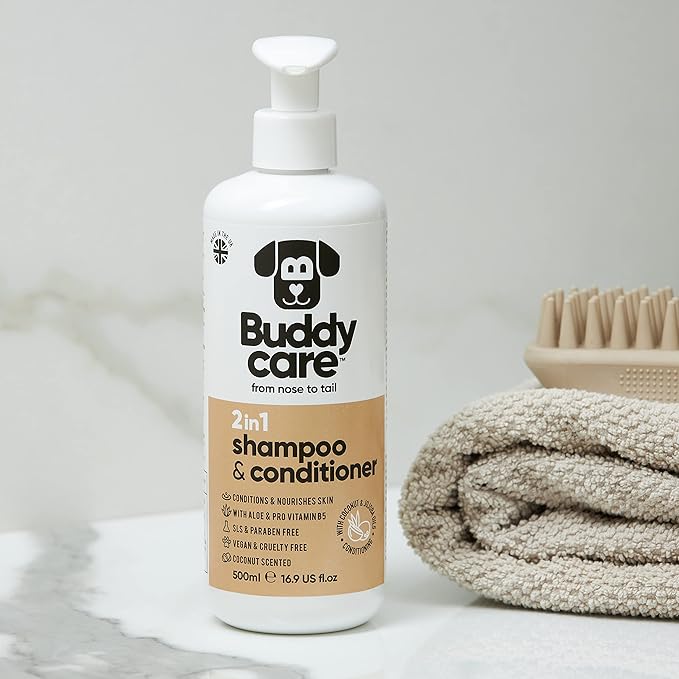 2in1 Dog Shampoo & Conditioner by Buddycare | Coconut Scented | with Aloe Vera and Pro Vitamin B5 (16.90oz)
