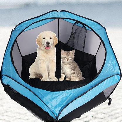 Portable Dog Playpen Cat Tent,Pop Up Playpen for Small Middle Dogs Cats Pet Tent Playground, Indoor Outdoor,47x47x30,Blue/Black,1Pack