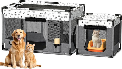 Portable Cat Playpen, Pet Dog Playpen, Kitten Puppy Play Pen for Indoor/Outdoor, Collapsible Cats Cages Enclosed Tent with Carrying Case, PVC Pipe Frame, 600D Oxford, 39" x 24" x 22"