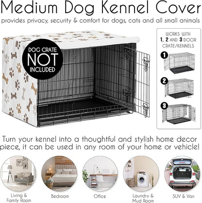 Sweet Jojo Designs 36in. Medium Dog Crate Cover (Bones and Paw Prints) Pet Cage, Kennel Covers (Modern, Cartoon, Doggy, Puppy, Neutral, Paws Print, Whimsical, Brown, Tan, Grey, Taupe and Off White)