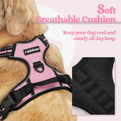 rabbitgoo Dog Harness, No-Pull Pet Harness with 2 Leash Clips, Adjustable Soft Padded Dog Vest, Reflective No-Choke Pet Oxford Vest with Easy Control Handle for Small Dogs, Pink, S