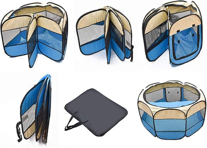 Portable Dog Playpen Cat Tent,Pop Up Playpen for Small Middle Dogs Cats Pet Tent Playground, Indoor Outdoor,47x47x30,Blue/Black,1Pack