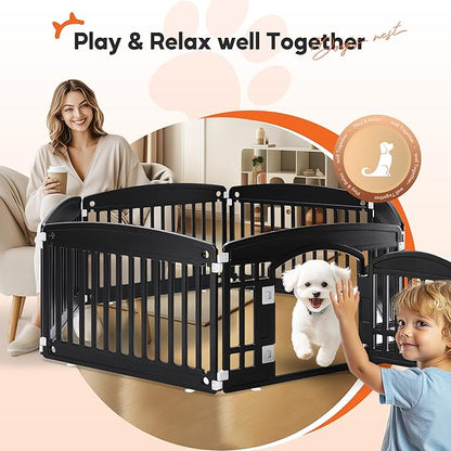 HealSmart 6 Panel 24" Plastic Dog Playpen, Folding & Portable Pet Playpen for Indoor & Outdoor Use, Safe & Secure Fence, Ideal for Small to Medium Dogs, Black