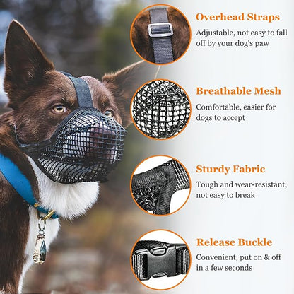 Crazy Felix Dog Muzzle, Soft Mesh Muzzle for Small Medium Large Dogs Labrador German Shepherd, Breathable Adjustable Muzzles for Biting, Chewing, and Scavenging, Allows Panting and Drinking(Black,S)