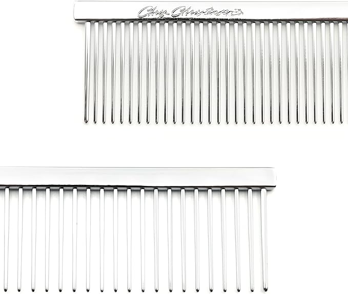 Chris Christensen Groomers Bundle - 000 7.5 in. Greyhound Style Fine/Coarse Buttercomb, Stainless Steel - Big K Slicker Dog Brush Large, Perfect for Doodles, Angled Polished Pins