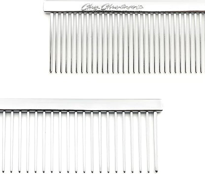 Chris Christensen Groomers Bundle - 000 7.5 in. Greyhound Style Fine/Coarse Buttercomb, Stainless Steel - Big K Slicker Dog Brush Large, Perfect for Doodles, Angled Polished Pins