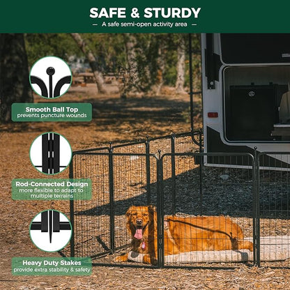 FXW Rollick Dog Playpen for Yard, RV Camping, 45 inch 8 Panels for Large Dogs│Patented