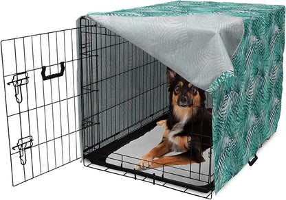 Lunarable Leaf Dog Crate Cover, Fresh Tropical Exotic Island Palm Tree Leaves in Jungle Abstract Watercolor, Easy to Use Pet Kennel Cover for Medium Large Dogs, 36 Inch, Pale Blue and Green