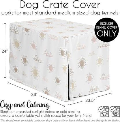 Sweet Jojo Designs 36in. Medium Dog Crate Cover (Boho Desert Sun) Pet Cage, Kennel Covers (Bohemian, Watercolor, Mountains, Southwest, Nature, Outdoors, Minimalist, Geometric, Mauve, Blush Pink, Gold)