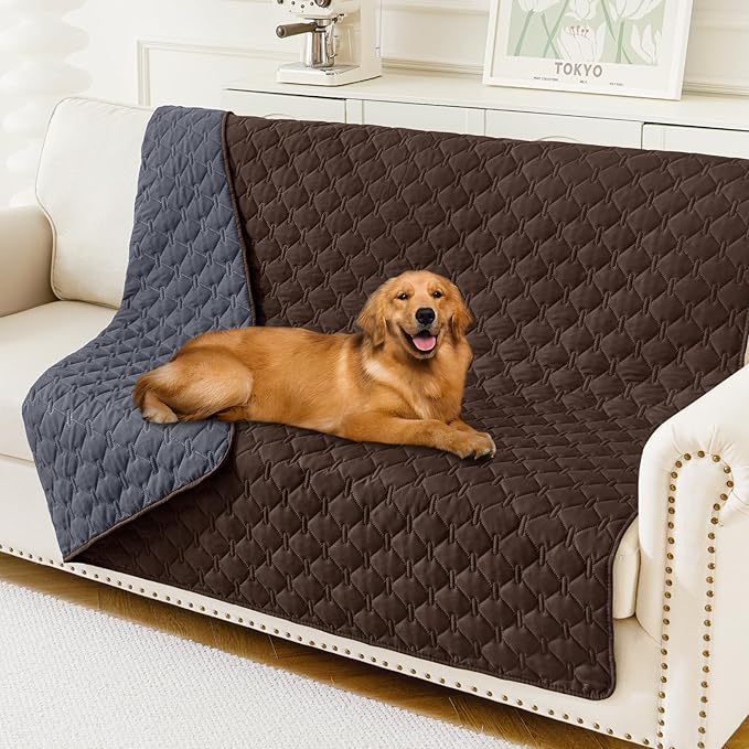 Smiry Waterproof Dog Blanket, Soft Dog Bed Cover Pet Blanket, Reversible Couch Cover for Dogs Washable, Pet Couch Covers for Sofa Furniture Protector for Puppy Cat (52x82 Inch, Chocolate/Dark Grey)