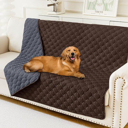 Smiry Waterproof Dog Blanket, Soft Dog Bed Cover Pet Blanket, Reversible Couch Cover for Dogs Washable, Pet Couch Covers for Sofa Furniture Protector for Puppy Cat (52x82 Inch, Chocolate/Dark Grey)