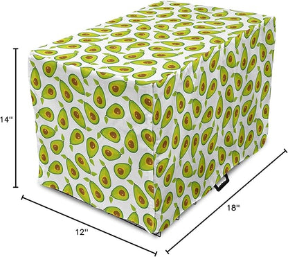 Lunarable Avocado Dog Crate Cover, Pattern of Sliced Healthy Fruits Scattered, Easy to Use Pet Kennel Cover for Small Dogs Puppies Kittens, 18 Inch, Lime Green White Brown