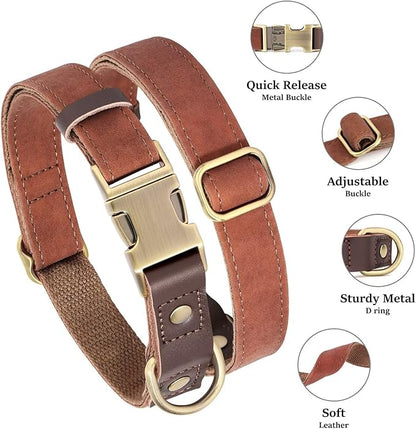 Didog Soft Padded Leather Dog Collar for Large Dogs, Classic Heavy Duty Dog Collars with Quick Release Metal Buckle, Adjustable Large Dog Collar Leather,Brown,L