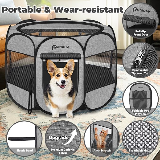Dog Cat Playpen Indoor Outdoor, Premium Grey, Medium