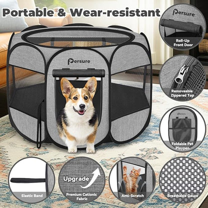 Dog Cat Playpen Indoor Outdoor, Premium Grey, Medium