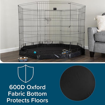 Dog Playpen - Foldable Metal Exercise Puppy Play Pen with Eight 24x42in Extra-Tall Panels and Gate - Indoor/Outdoor Dog Fence with Fabric Bottom for Dogs, Cats or Small Animals by PETMAKER (Black)