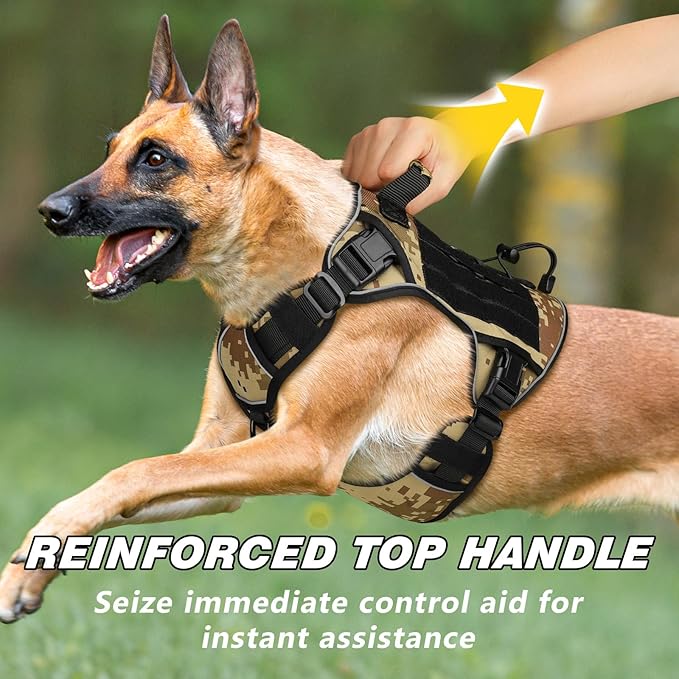 WINGOIN Tactical Dog Harness for Large Dogs, Heavy Duty No Pull Dog Harness with Handle, Adjustable Reflective Military K9 German Shepherd Big Size Dog Vest for Training, Walking, Hiking, Camo (L)