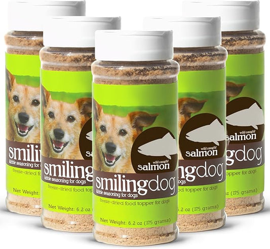 Herbsmith Kibble Seasoning – Freeze Dried Raw Salmon – DIY Raw Coated Kibble Mixer - Dog Food Topper for Picky Eaters, 6.2 oz [Bundle x5]