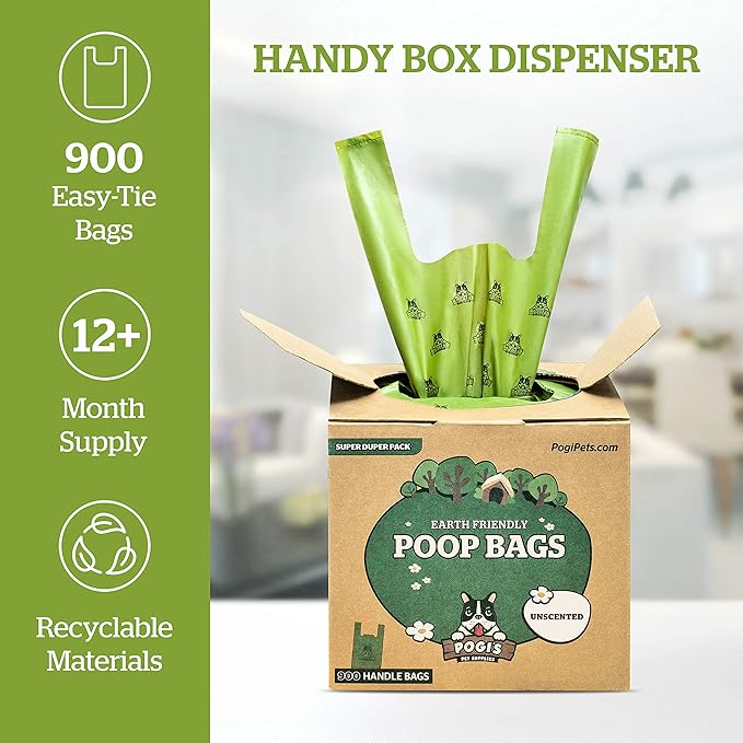 Pogi's 900 Unscented Dog Poop Bags w/Handles and 100 Plant-based Grooming Wipes Bundle