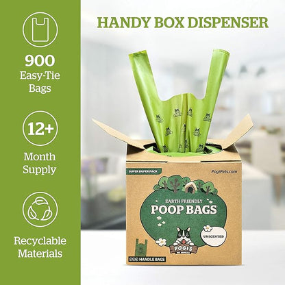 Pogi's 900 Unscented Dog Poop Bags w/Handles and 100 Plant-based Grooming Wipes Bundle