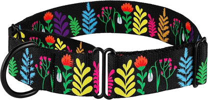 CollarDirect Martingale Collars for Dogs Heavy Duty Floral Pattern Female Safety Nylon Training Wide Collar Flower Design Large Medium (XL, Neck Size 19"-24", Toffee)
