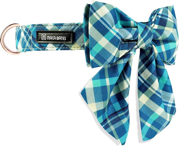 Maca Bates Dog Collar-Colorful Grid and Ripple Pattern Sailor Bow Tie,Adjustable Collar with Metal Buckle for Cat and Dog