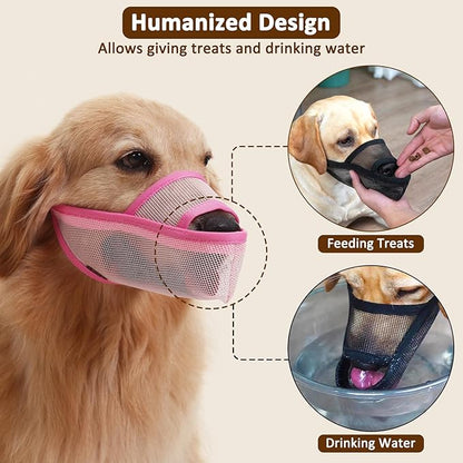 Crazy Felix Nylon Dog Muzzle for Small Medium Large Dogs, Air Mesh Breathable and Drinkable Pet Muzzle for Anti-Biting Anti-Barking Licking (XXXS, Pink)