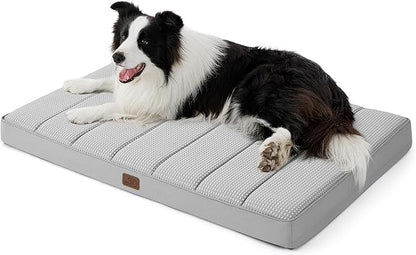 Bedsure Cooling Gel Foam Dog Bed for Large Dogs, Waterproof Orthopedic Egg Foam Dog Bed for Outdoor, Summer Comfort Pet Mats for Crate with Washable Cover(41"x29", Grey)