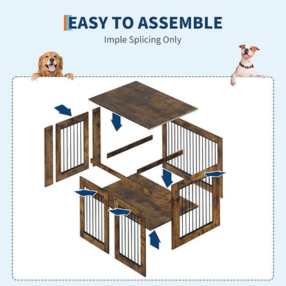 42.1" Dog Crate Furniture, Lockable Double Door Wooden Pet Crate for Indoor Use, Stylish Pet Crate End Table for Small/Large/Medium Dogs, Decorative Pet House, Functional Chic Puppy Crate Furniture