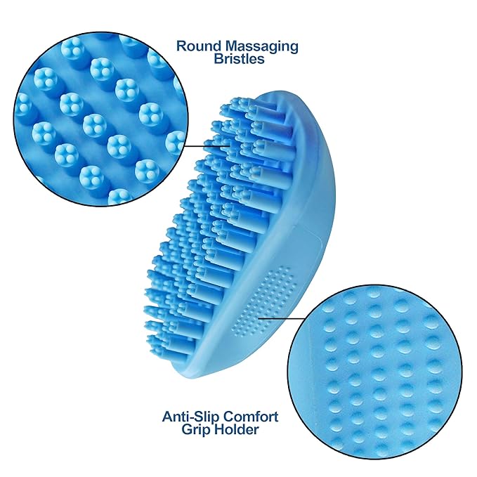 Dog Bath Brush, Massaging Pet Brush Scrubber, Silicon Shampoo Brush with Rubber Bristles, Removes all Loose Fur, Brush for Long, Medium, and Short Haired Pets