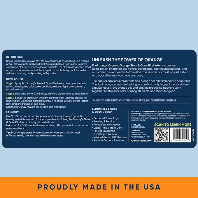 Orange Odor Eliminator | Pet Odor Deodorizer for Strong Odor | Enzyme Stain Cleaner for Cats, Dogs, and Pets | Great for Carpets, Furniture, Dog Kennels, and More (128 Fl Oz)