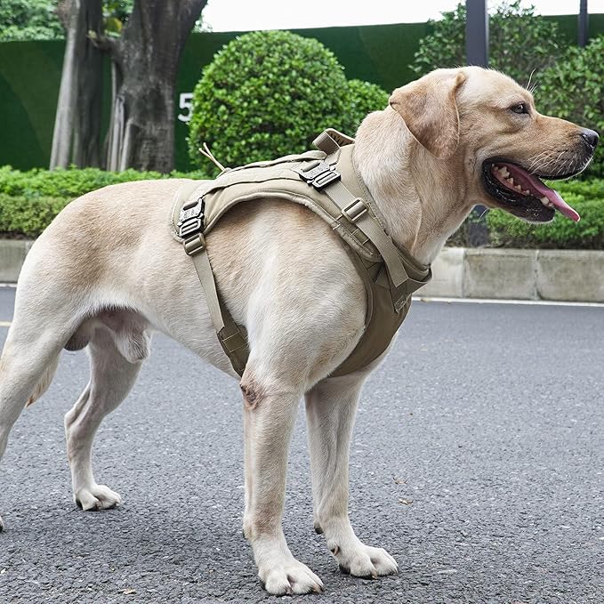 Tactical Dog Harness with All 4 Metal Buckle, Working Dog Vest with Reflective Patch and Reflective Do Not Pet Patch, Dog Vest Harnesses with Handle, Black for Small,Medium, Large Dog, Brown XL